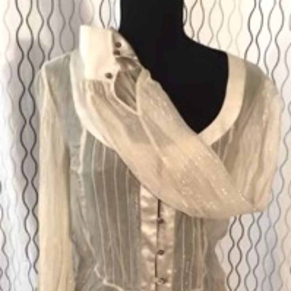 Sheer, silk blouse with satin trim